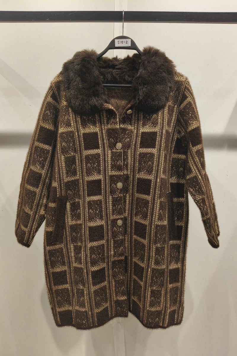 Manteau imprimé fausse fourrure avec poches