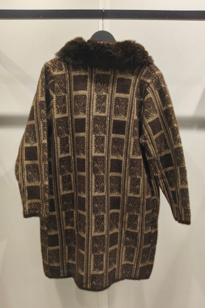 Manteau imprimé fausse fourrure avec poches