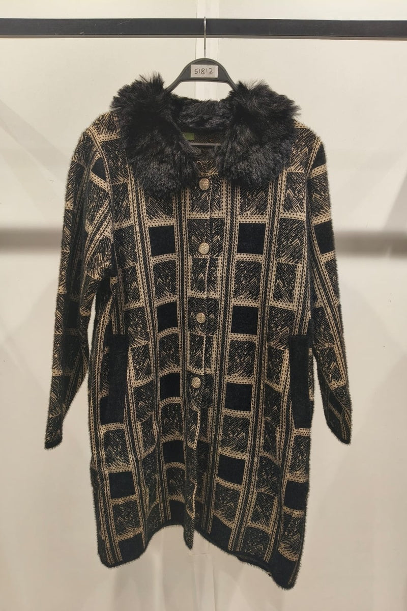 Manteau imprimé fausse fourrure avec poches