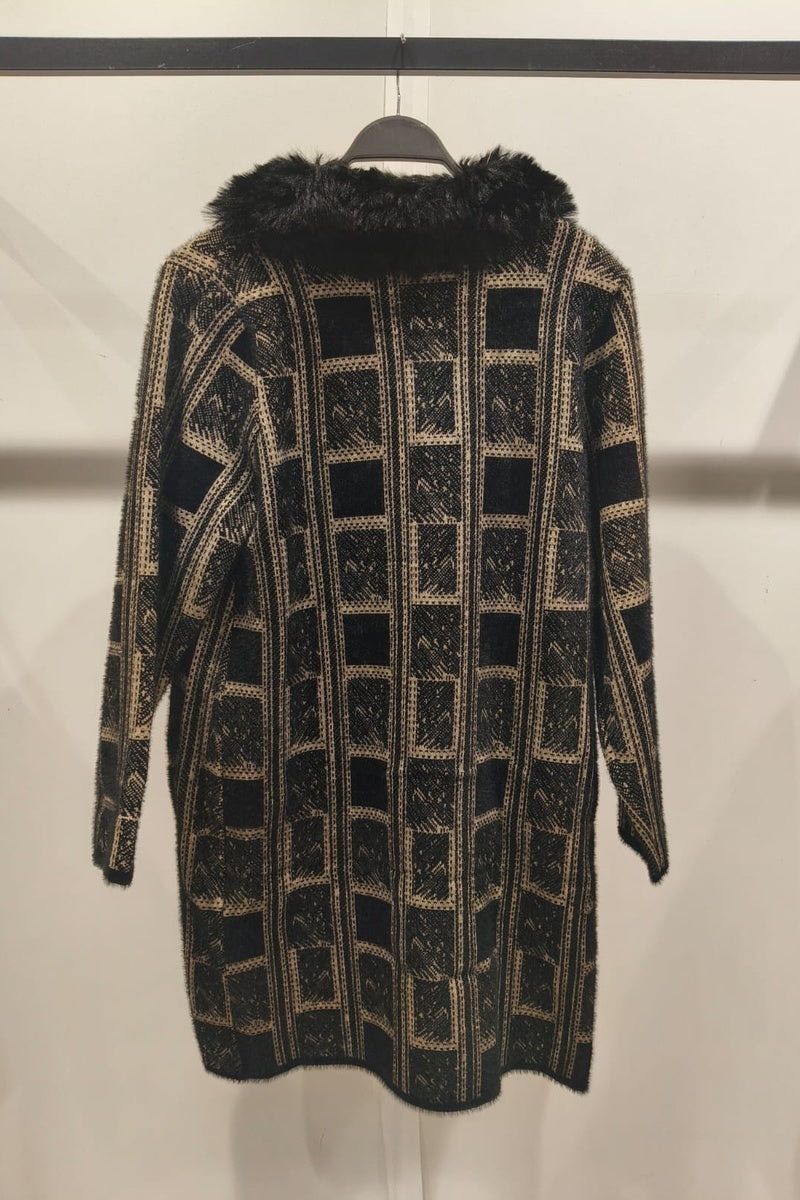 Manteau imprimé fausse fourrure avec poches