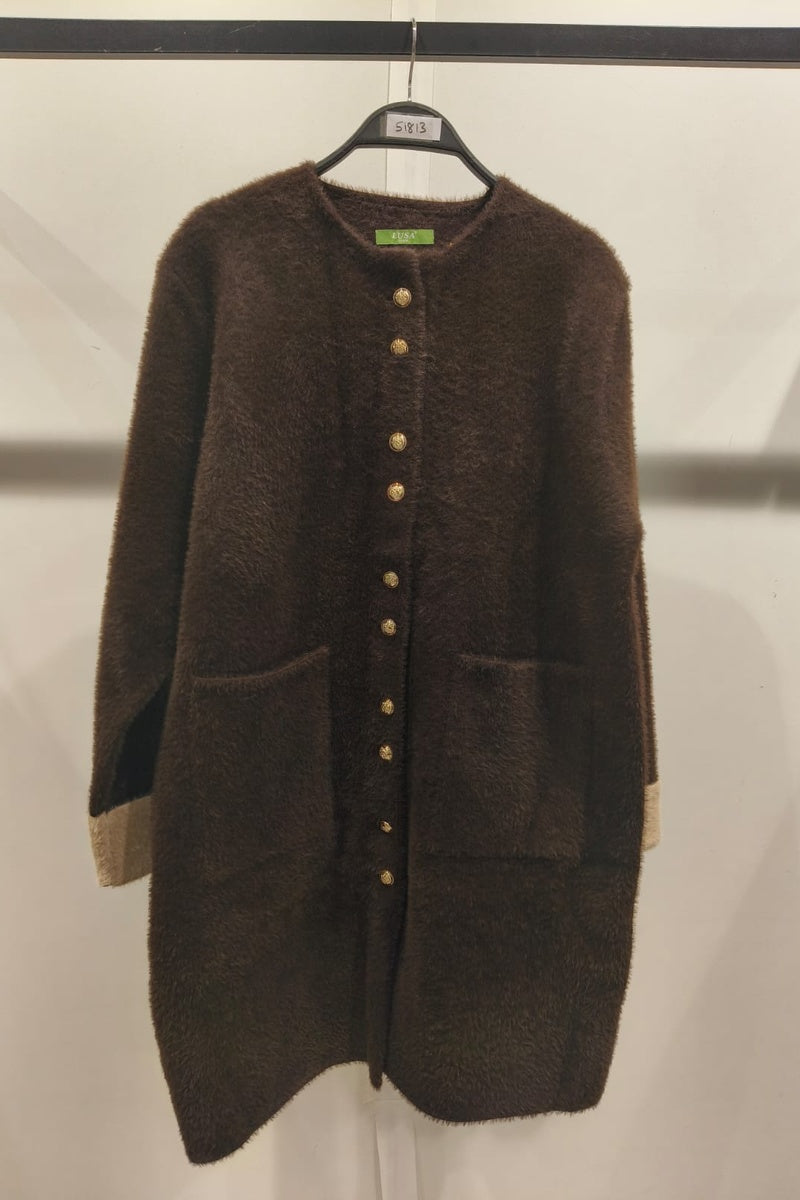 Manteau uni fausse fourrure avec poches