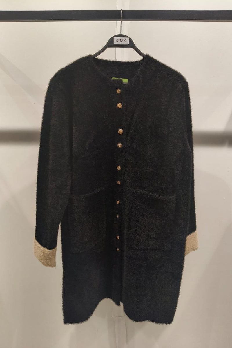 Manteau uni fausse fourrure avec poches