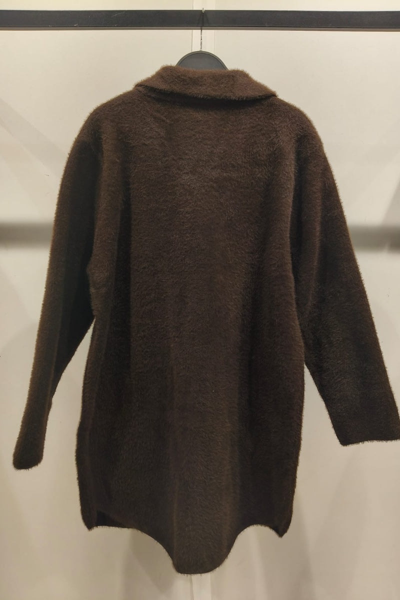 Manteau uni fausse fourrure avec poches