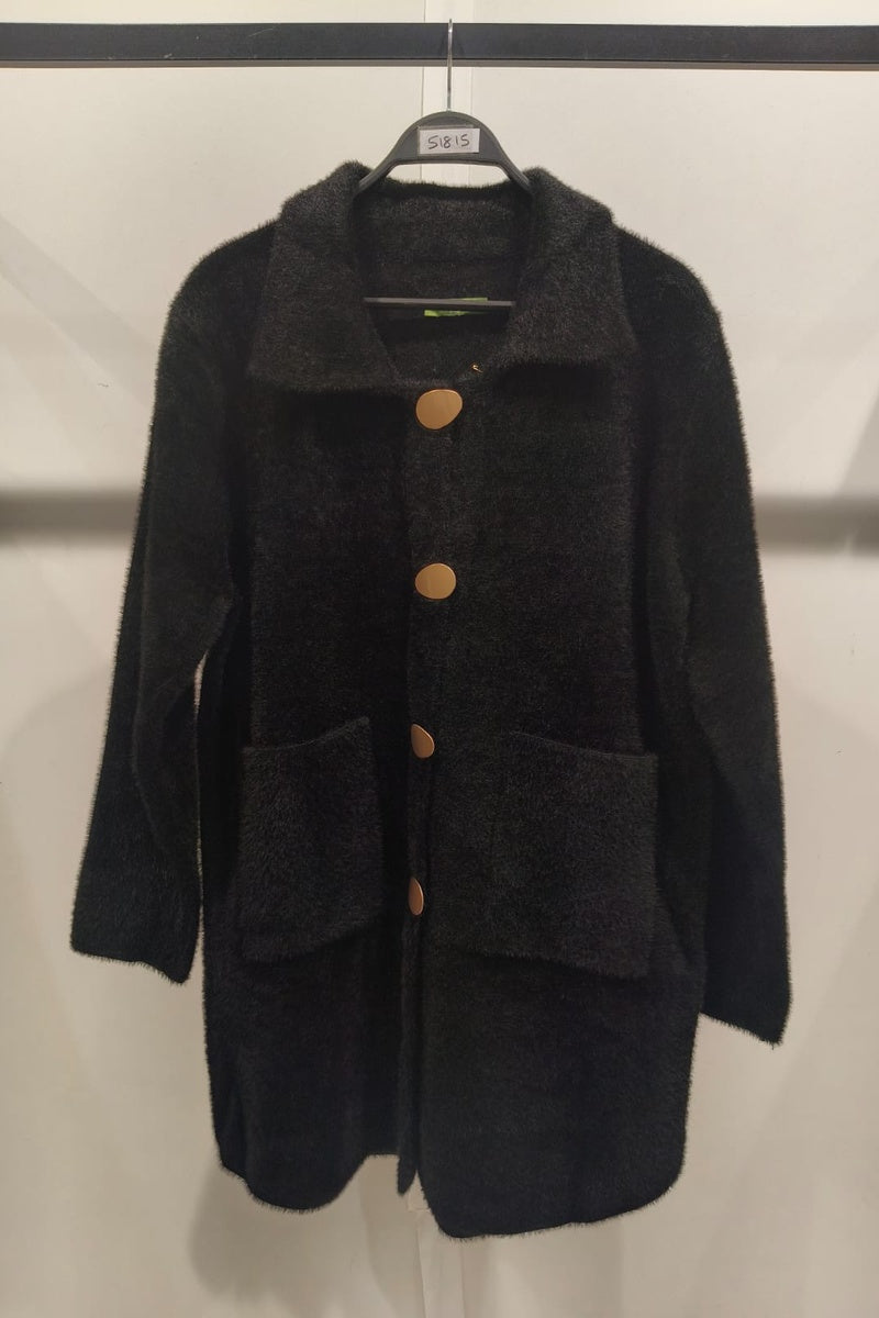Manteau uni fausse fourrure avec poches