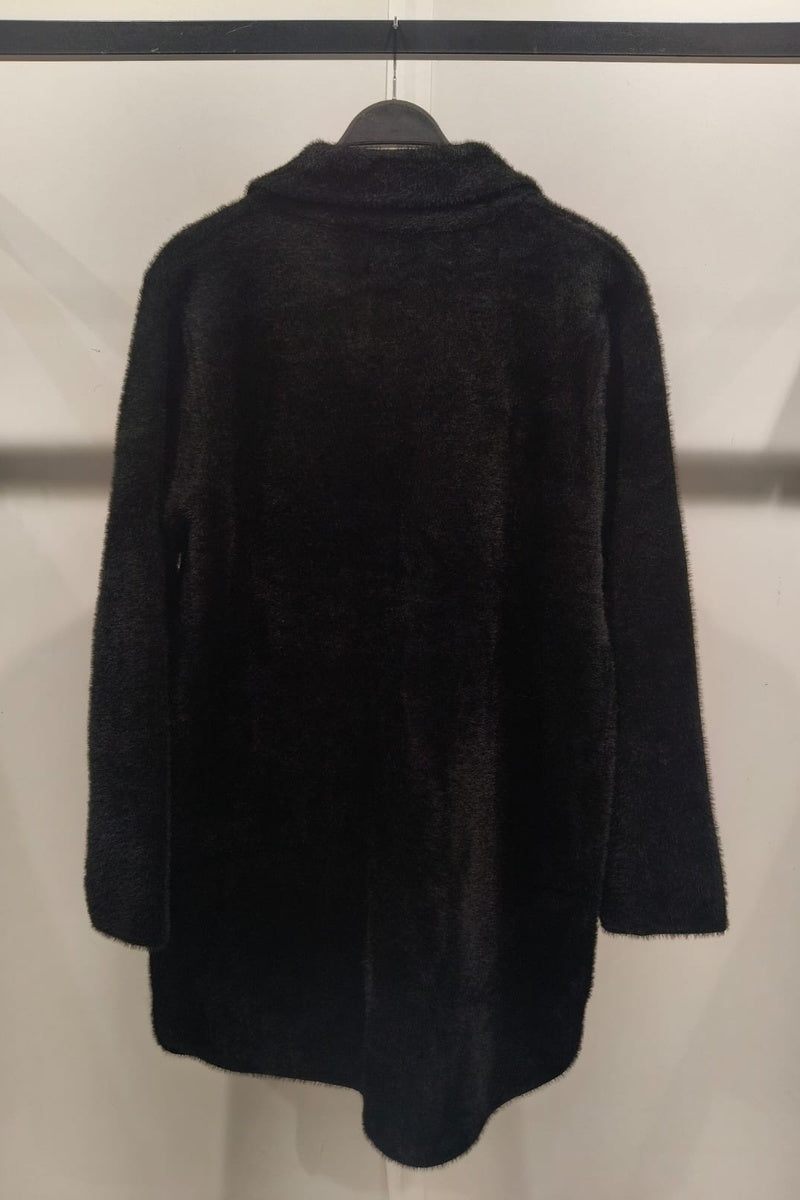 Manteau uni fausse fourrure avec poches