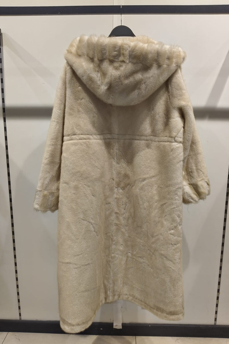 Manteau uni premium fausse fourrure avec poches et capuche