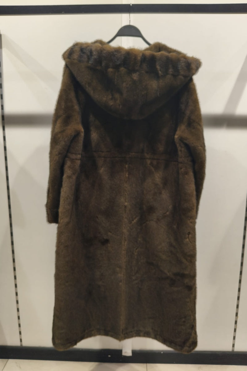Manteau uni premium fausse fourrure avec poches et capuche