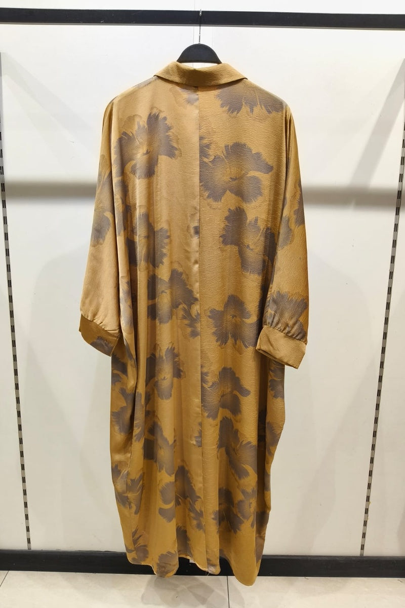 Robe longue fluide imprimée fleurie manches papillons avec col chemise