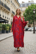 Robe longue fluide imprimée fleurie manches papillons avec col chemise