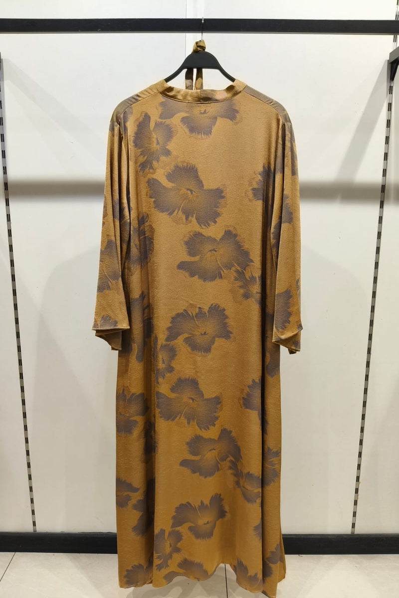 Robe longue fluide imprimée fleurie col V avec ceinture