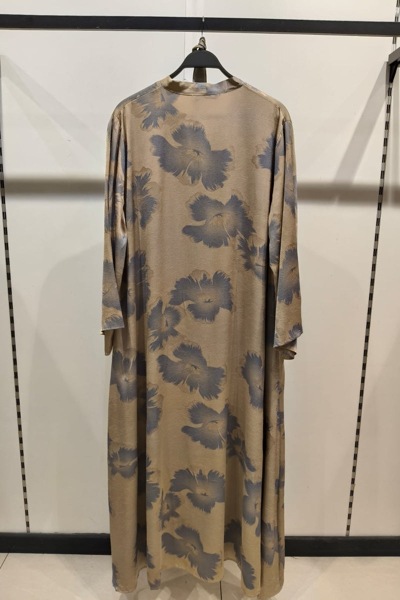 Robe longue fluide imprimée fleurie col V avec ceinture