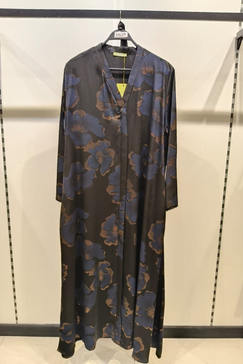 Robe longue fluide imprimée fleurie col V avec ceinture