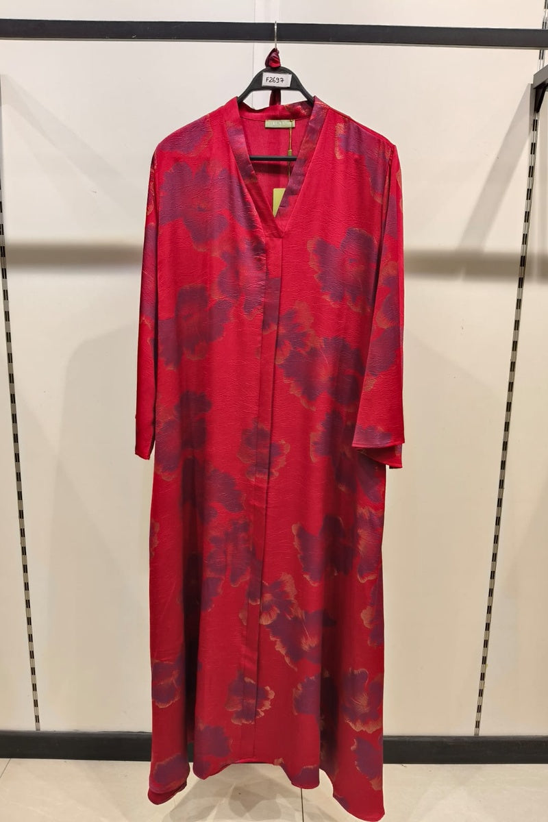 Robe longue fluide imprimée fleurie col V avec ceinture