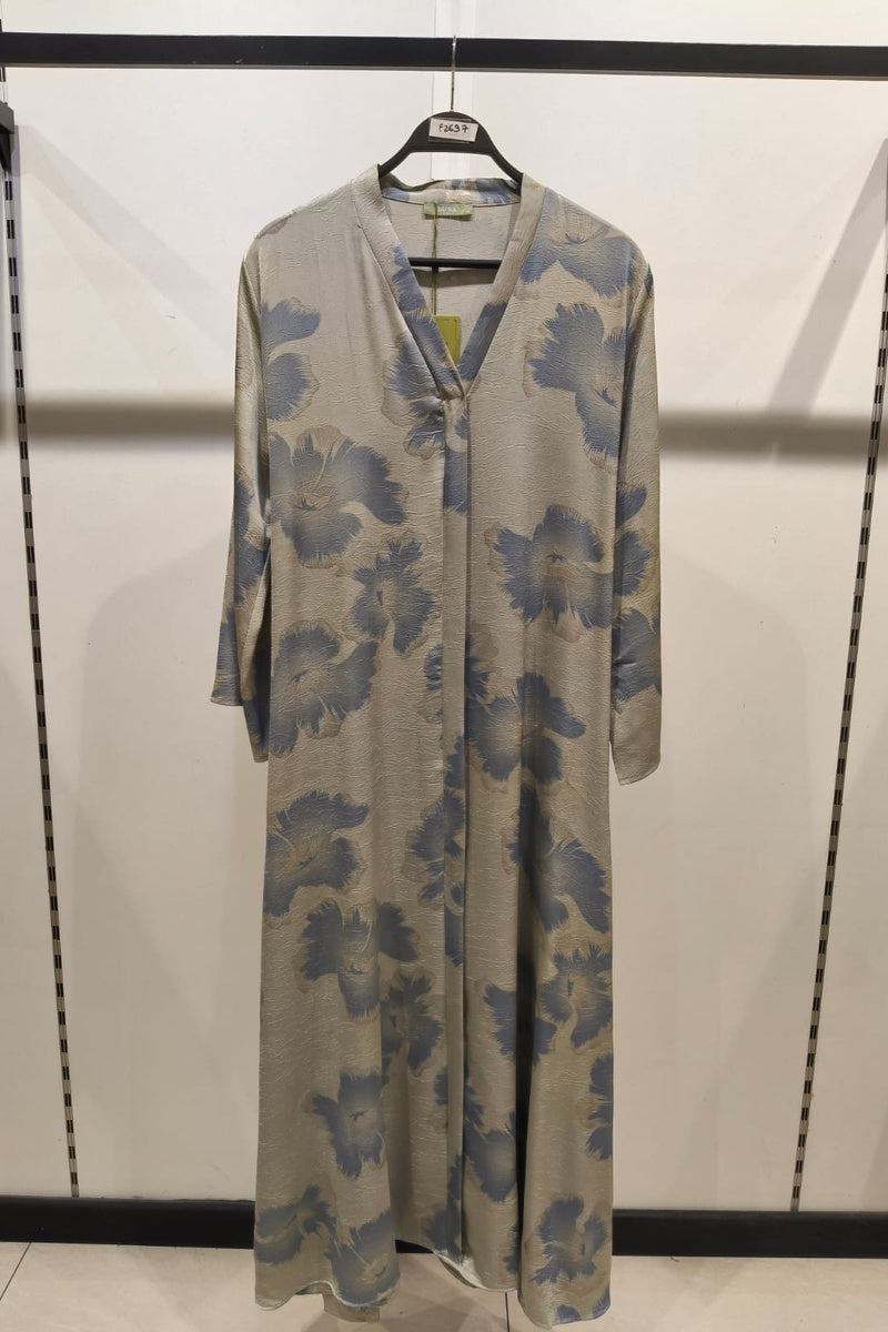 Robe longue fluide imprimée fleurie col V avec ceinture