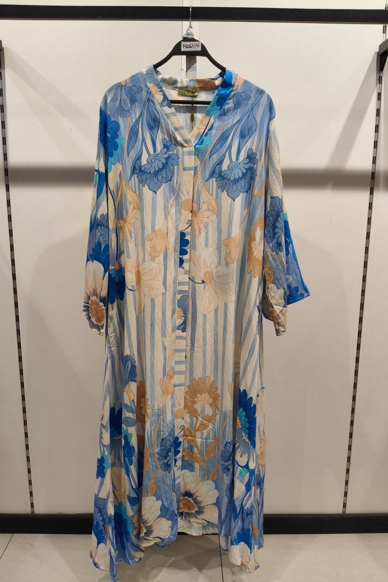 Robe longue imprimée fleurie avec poches, ceinture et broche en fleur