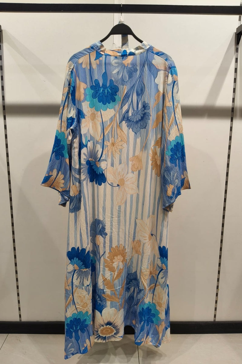 Robe longue imprimée fleurie avec poches, ceinture et broche en fleur