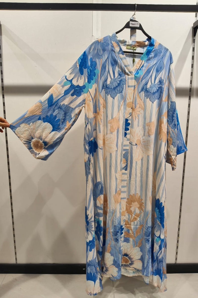 Robe longue imprimée fleurie avec poches, ceinture et broche en fleur