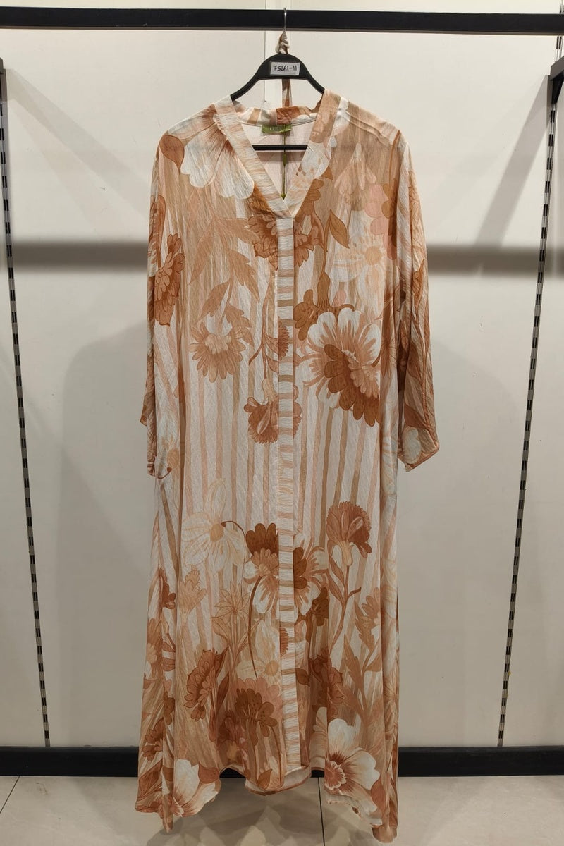 Robe longue imprimée fleurie avec poches, ceinture et broche en fleur