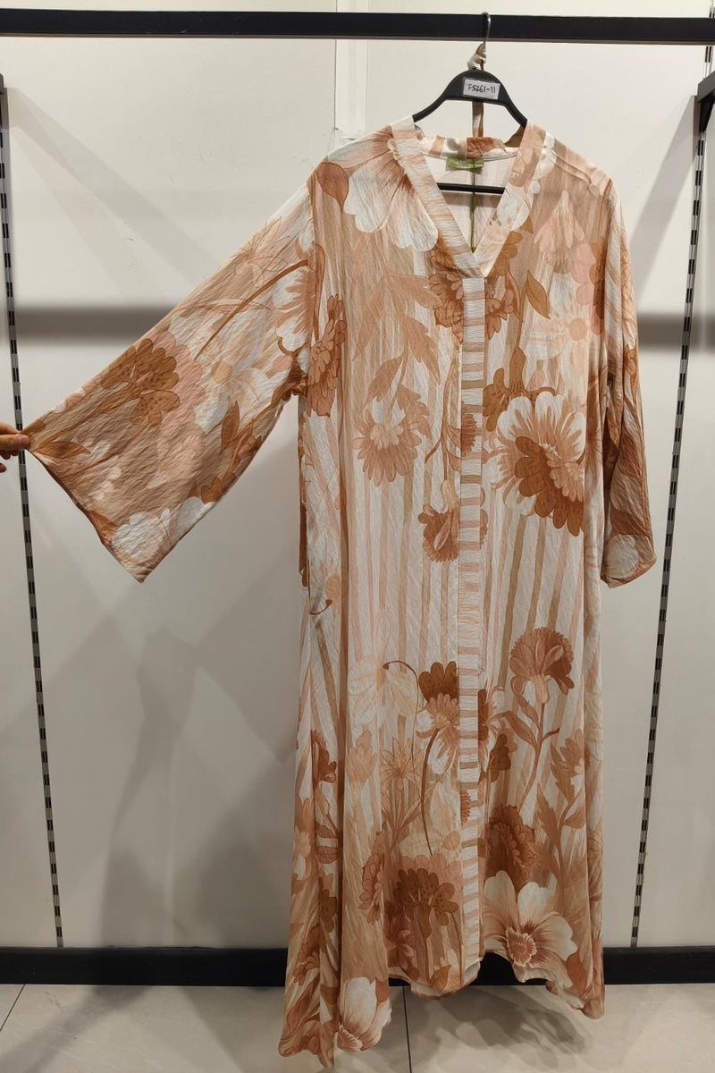 Robe longue imprimée fleurie avec poches, ceinture et broche en fleur