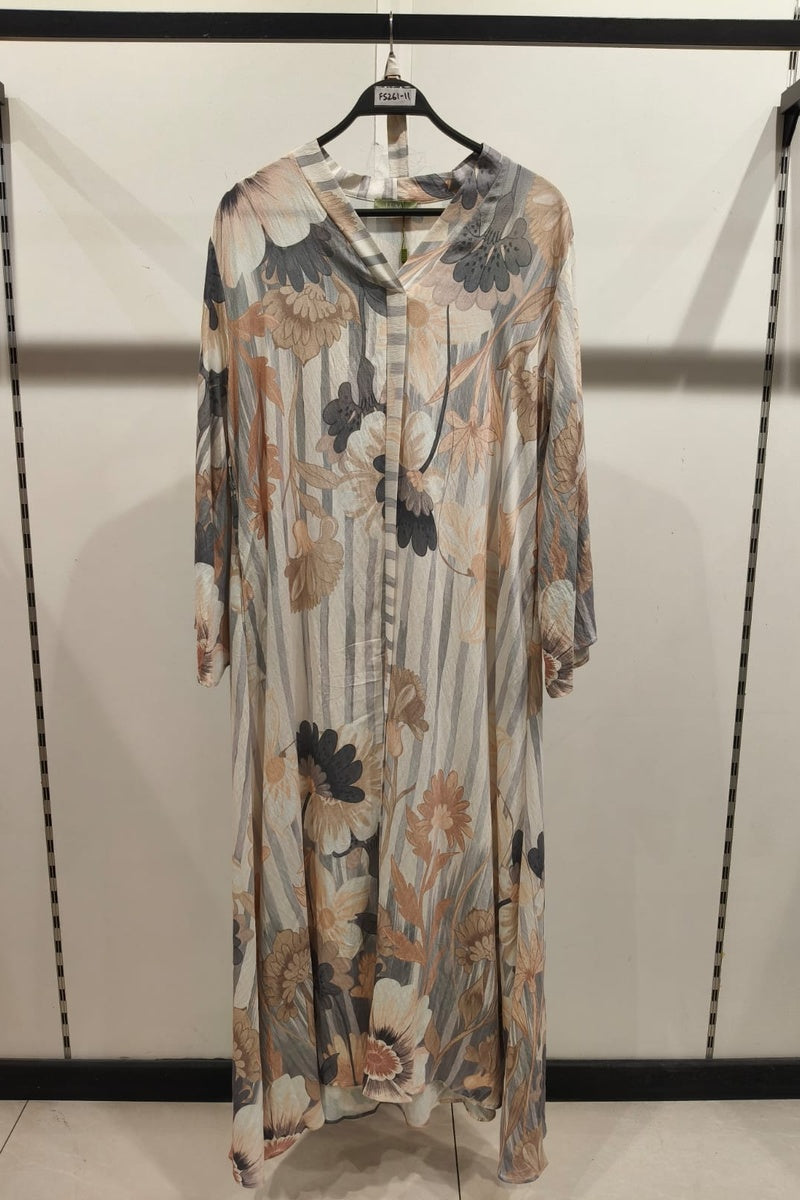 Robe longue imprimée fleurie avec poches, ceinture et broche en fleur