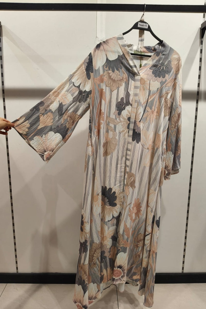 Robe longue imprimée fleurie avec poches, ceinture et broche en fleur