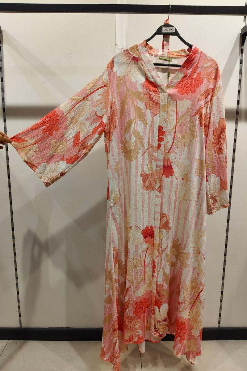 Robe longue imprimée fleurie avec poches, ceinture et broche en fleur