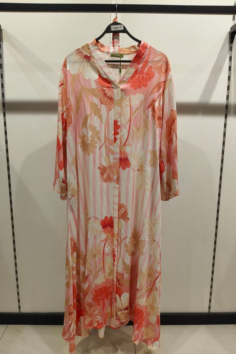 Robe longue imprimée fleurie avec poches, ceinture et broche en fleur