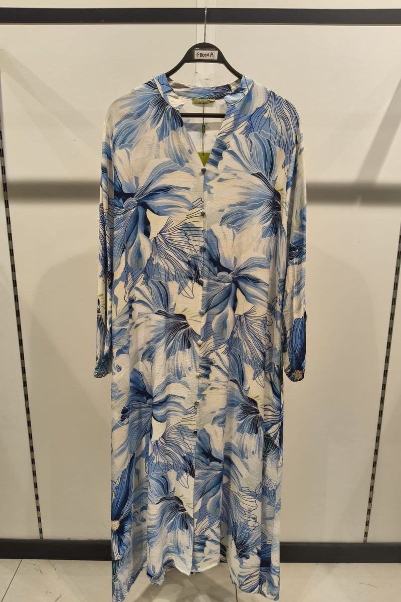 Robe longue imprimée fleurie boutonnée