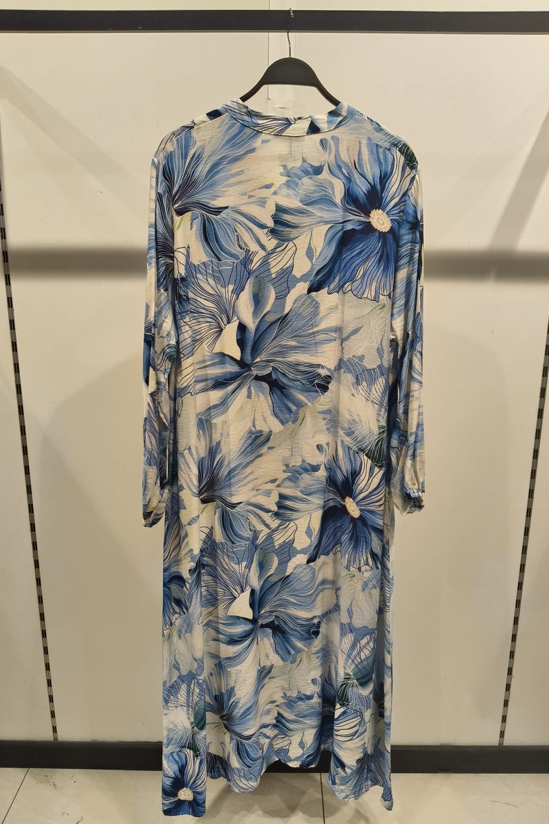 Robe longue imprimée fleurie boutonnée