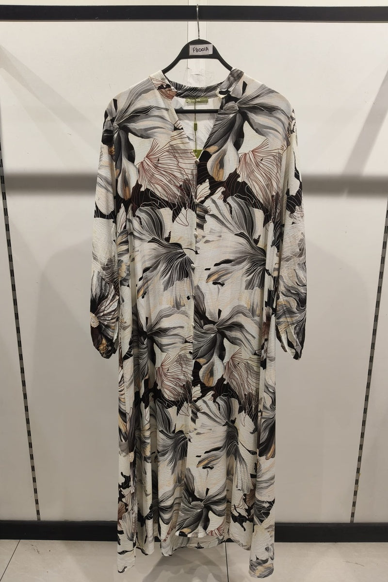 Robe longue imprimée fleurie boutonnée