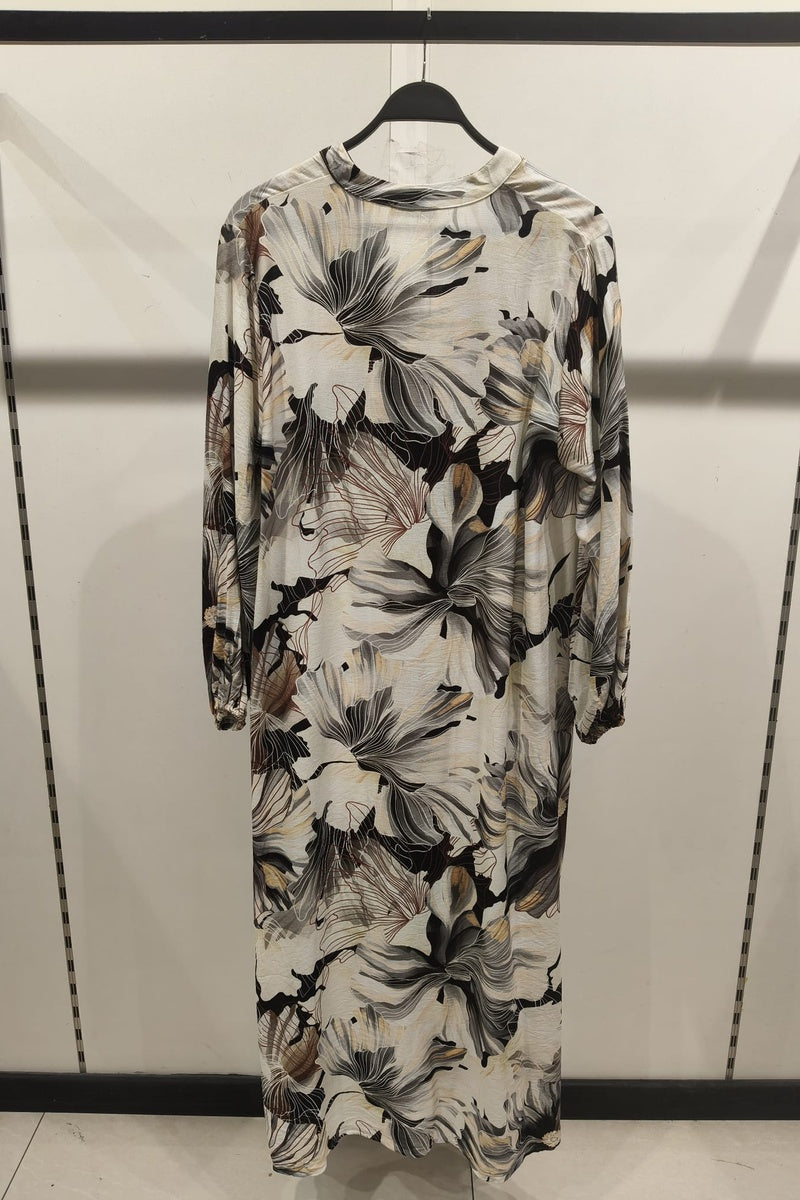 Robe longue imprimée fleurie boutonnée