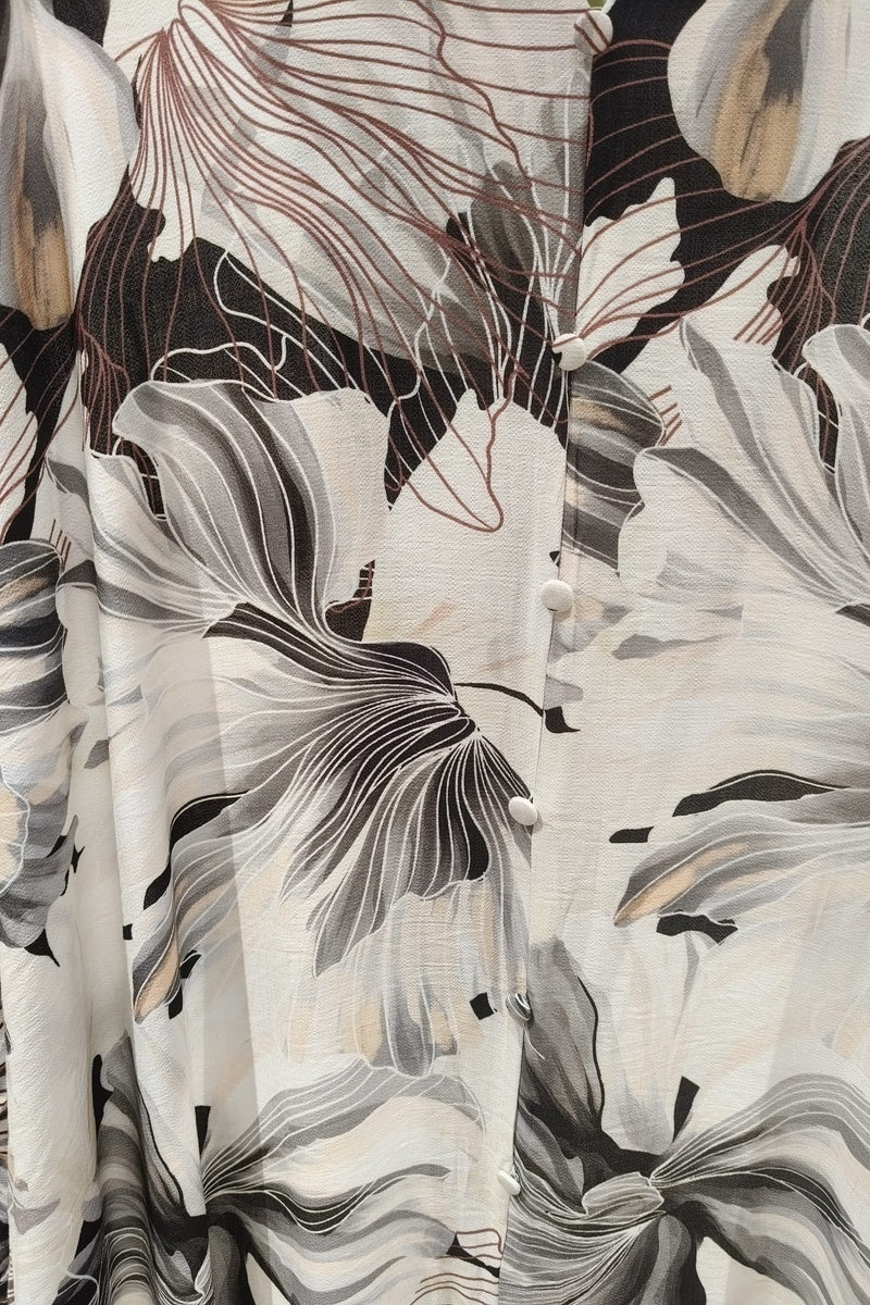 Robe longue imprimée fleurie boutonnée