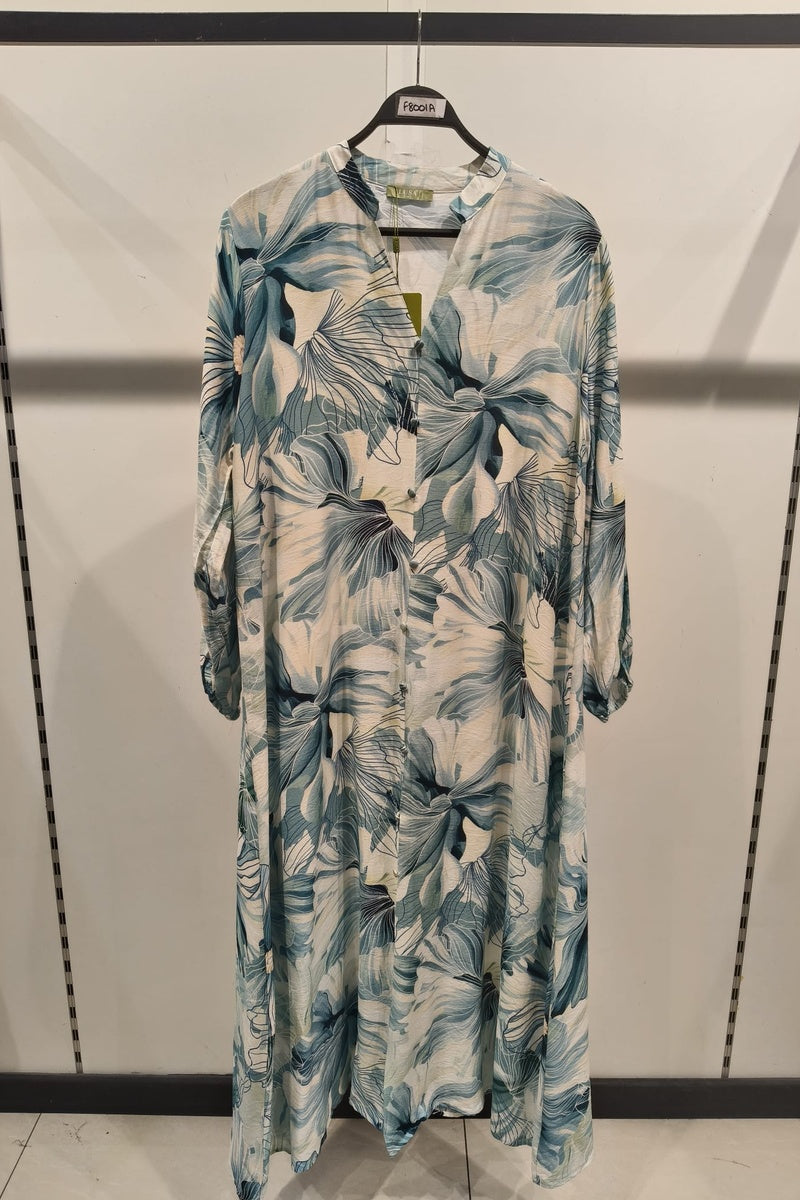 Robe longue imprimée fleurie boutonnée