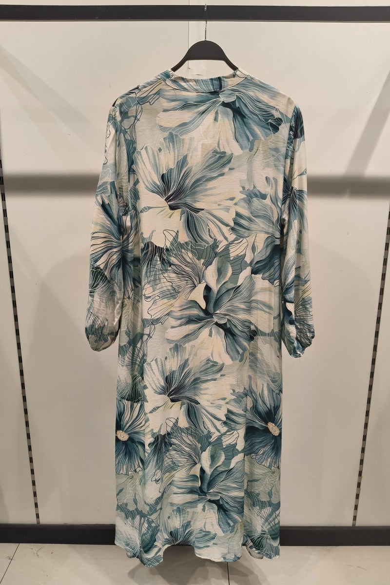 Robe longue imprimée fleurie boutonnée