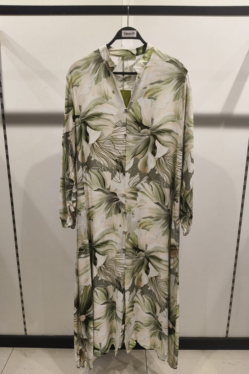 Robe longue imprimée fleurie boutonnée