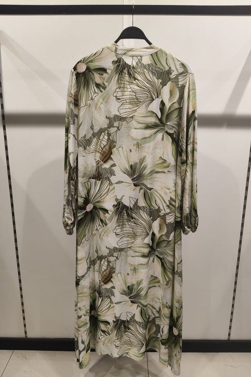 Robe longue imprimée fleurie boutonnée