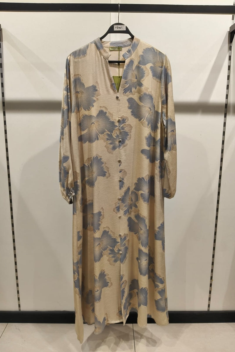 Robe longue imprimée fleurie avec boutons de décor