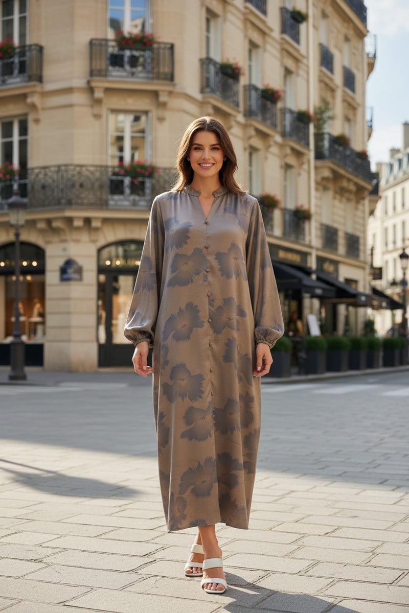 Robe longue imprimée fleurie avec boutons de décor