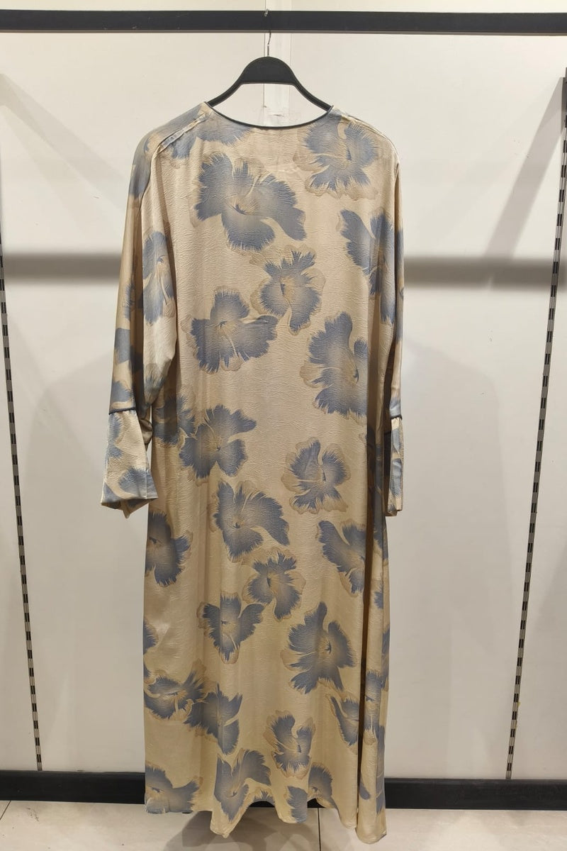 Robe longue fluide imprimée fleurie effet paillette