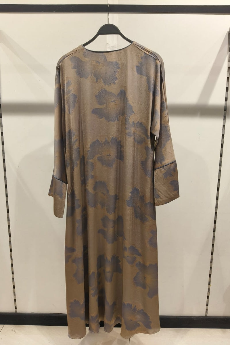 Robe longue fluide imprimée fleurie effet paillette
