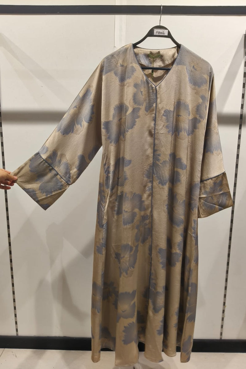 Robe longue fluide imprimée fleurie effet paillette