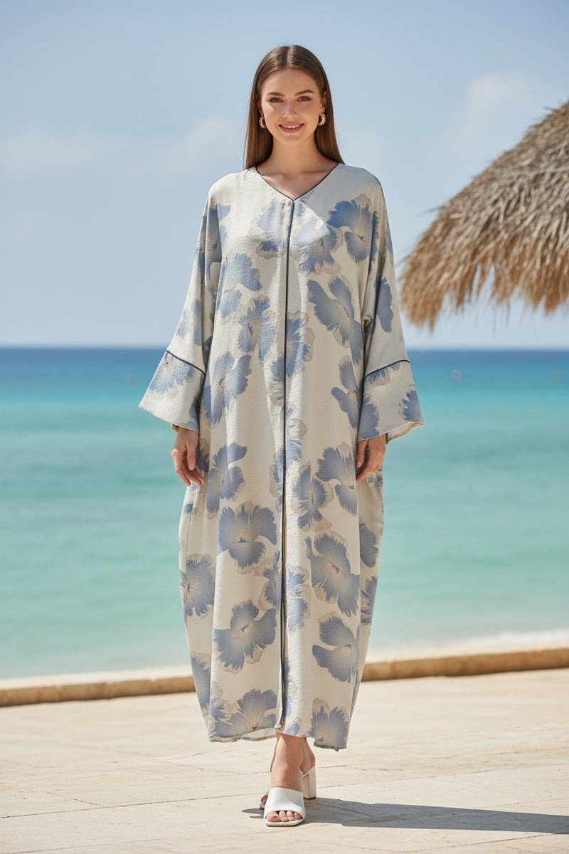 Robe longue fluide imprimée fleurie effet paillette