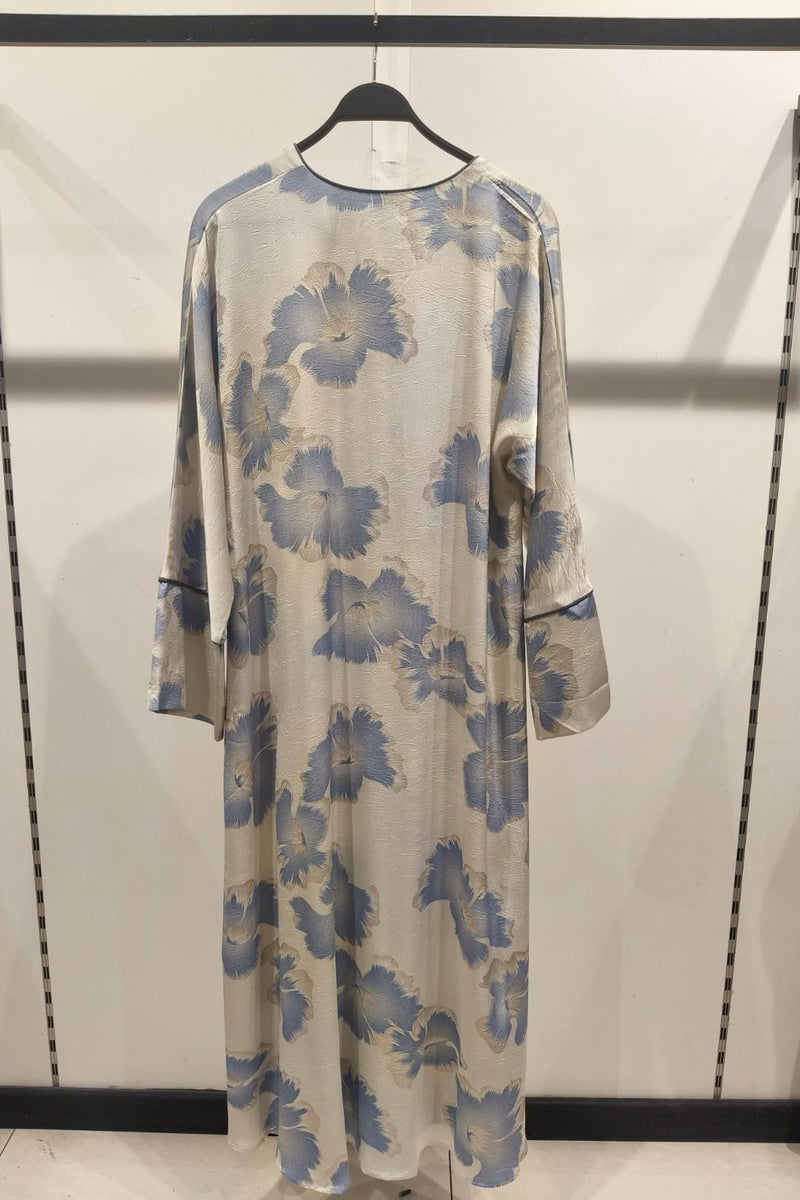 Robe longue fluide imprimée fleurie effet paillette
