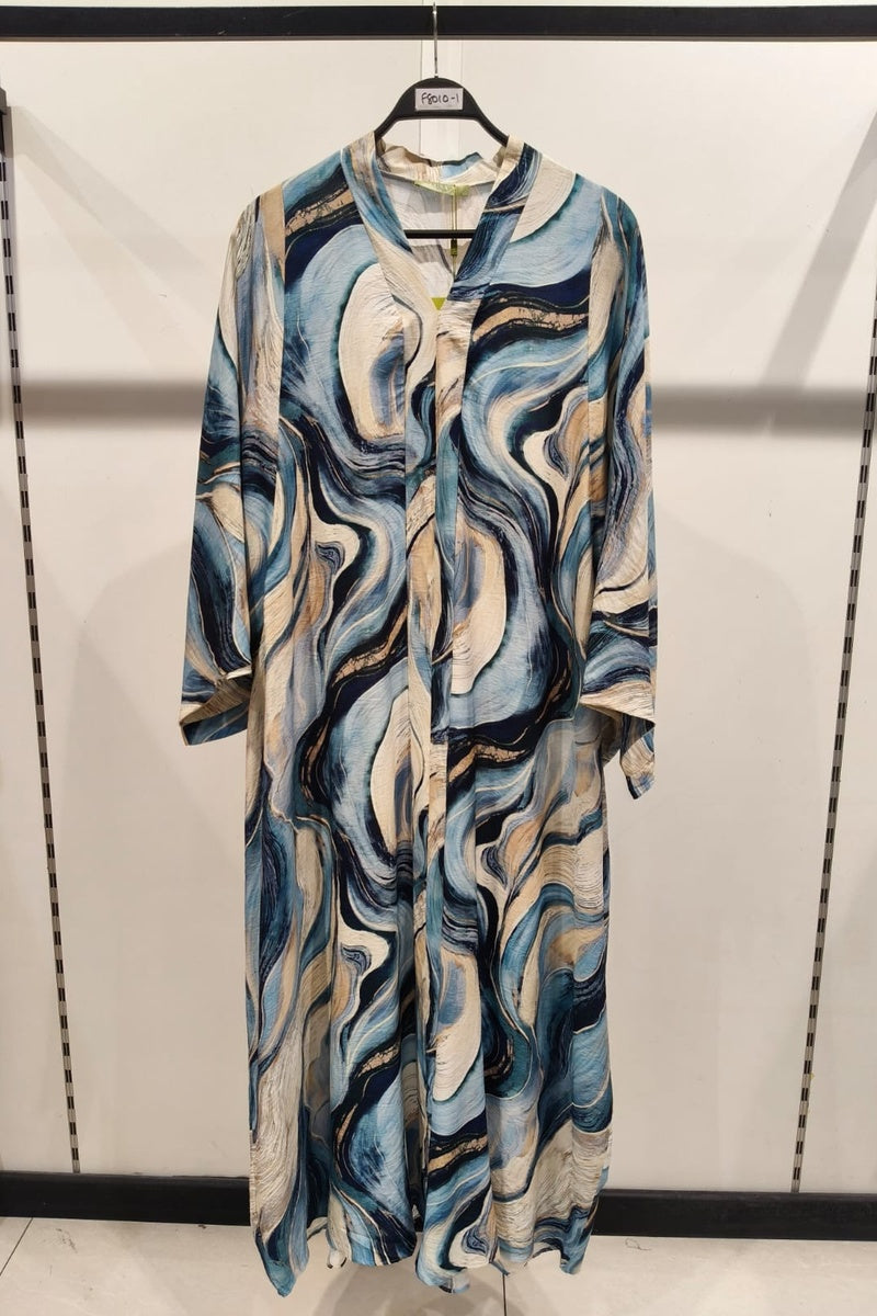 Robe longue imprimée abstraite manches papillons