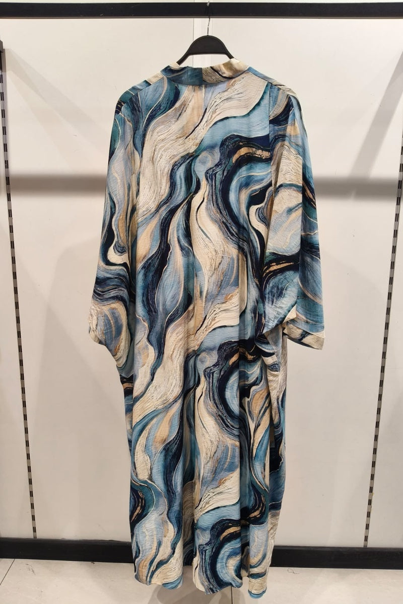 Robe longue imprimée abstraite manches papillons