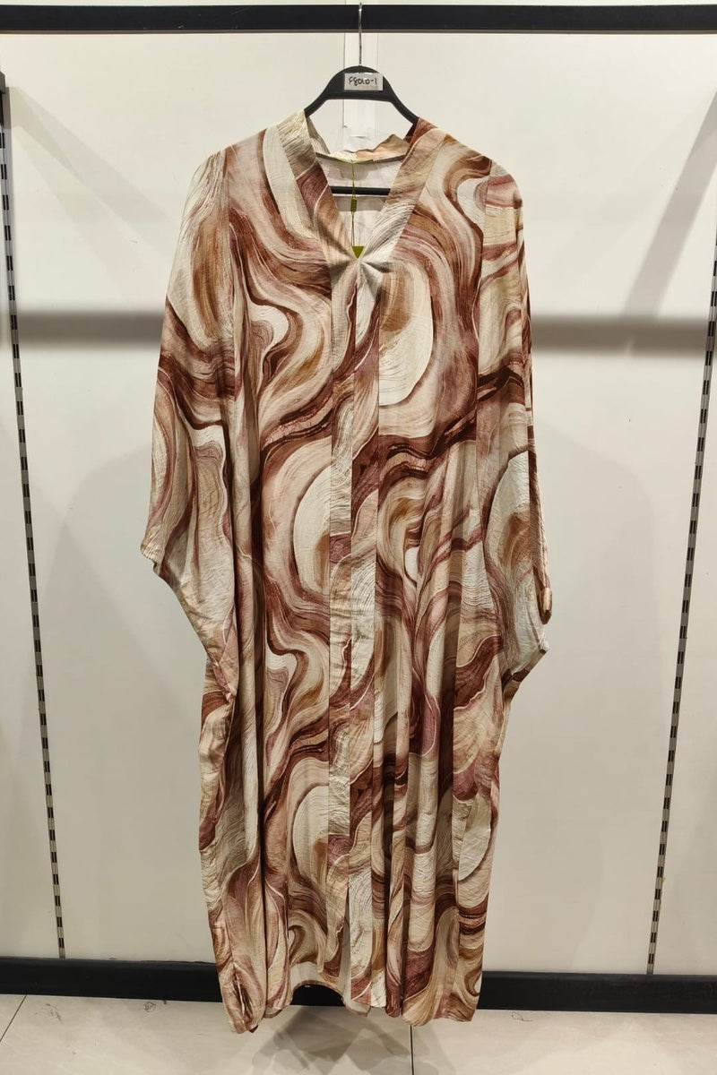Robe longue imprimée abstraite manches papillons
