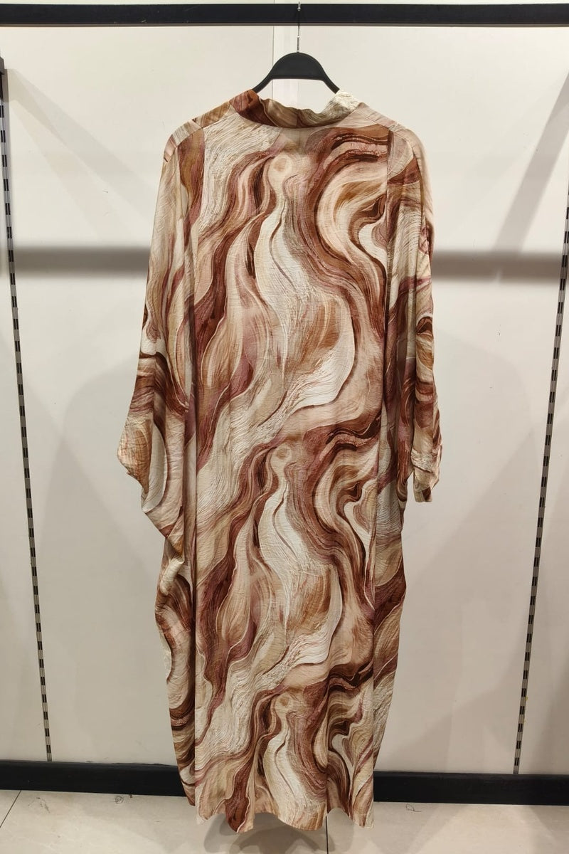 Robe longue imprimée abstraite manches papillons