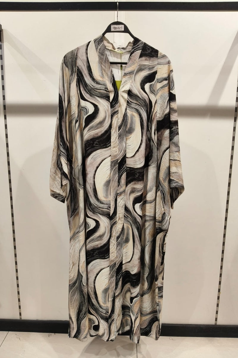 Robe longue imprimée abstraite manches papillons