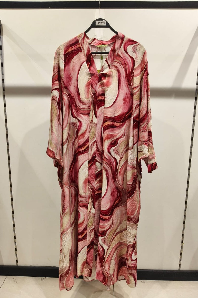 Robe longue imprimée abstraite manches papillons