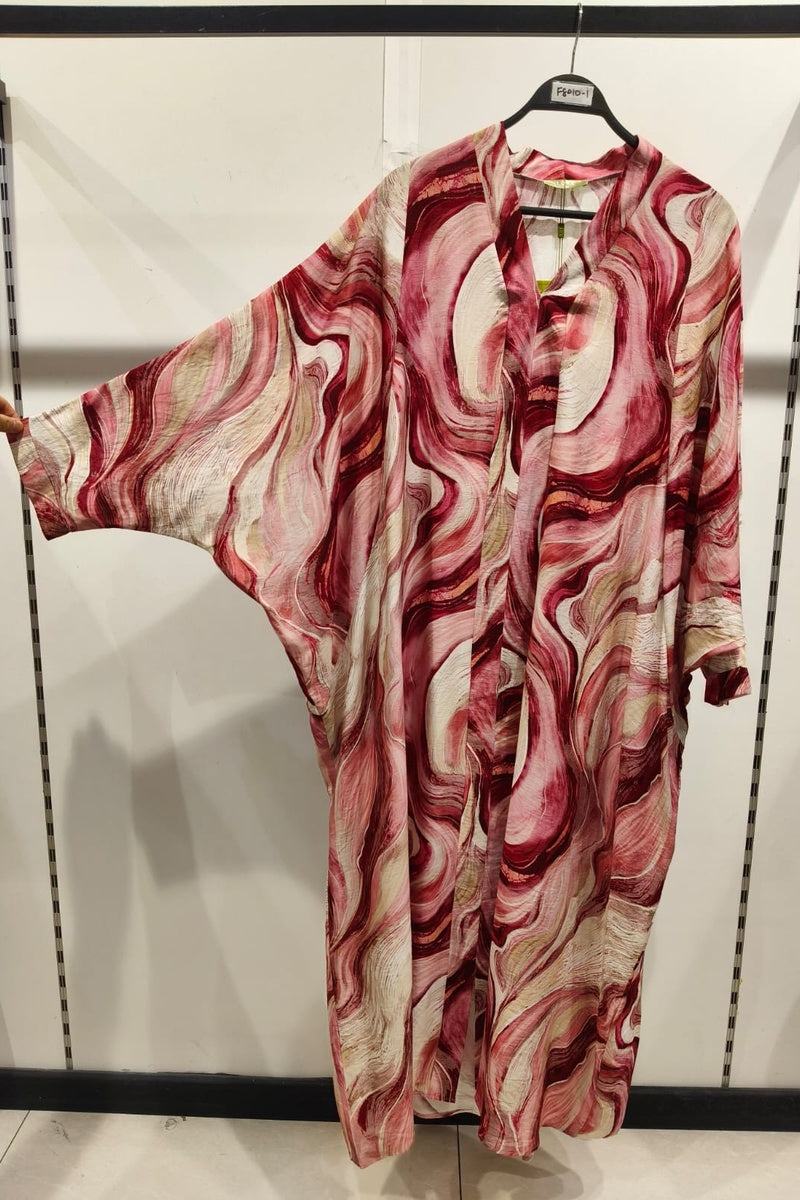Robe longue imprimée abstraite manches papillons